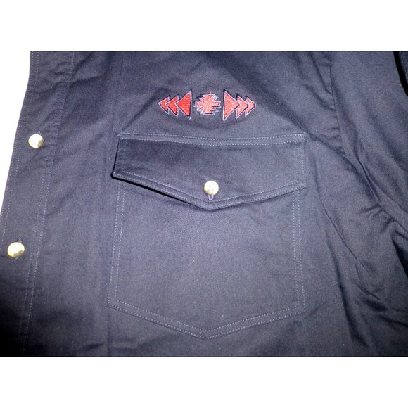 VTG NWT Bonanza By Wrangler Mens Western Shirt XL Colorblock Navy & Cream Embroi - Picture 2 of 14